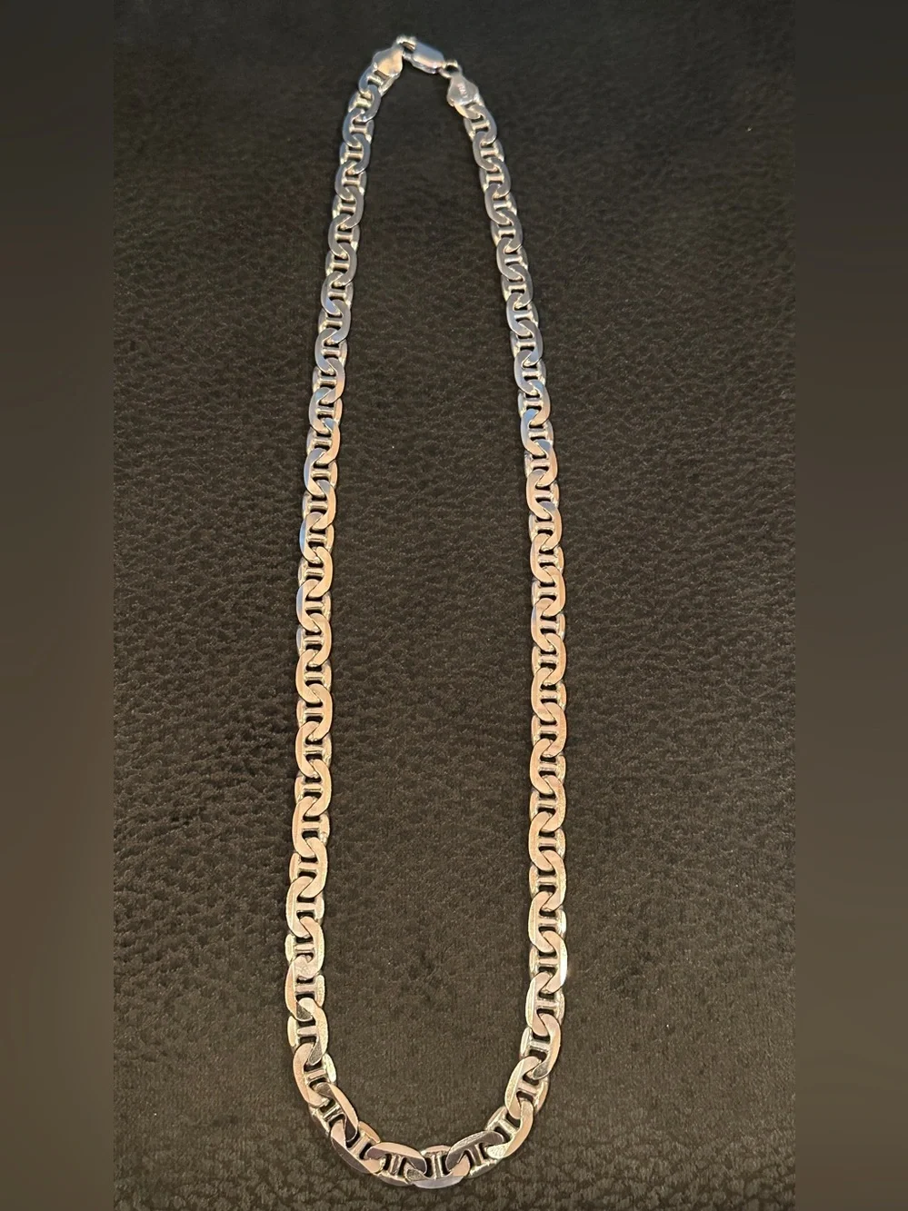 Sterling 925 Italy Flat Elongated Mariner Link Chain Necklace 20”